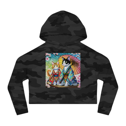 Kimono Kitties Cropped Hooded Sweatshirt
