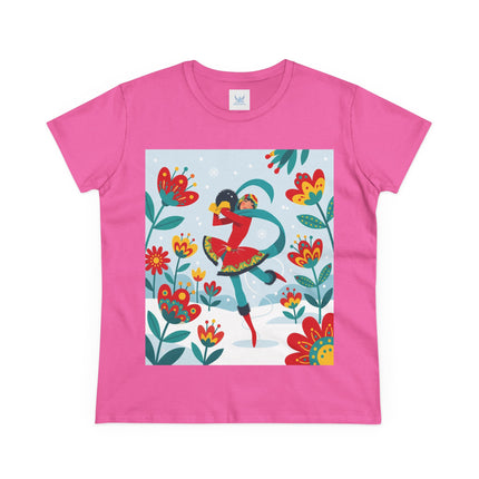 ⛸️🌺 The Winter Flower Skater Cotton Tee – Whimsical Winter Fashion