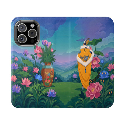 🌸🏔️ The Lady Of The Lotus Valley Flip Case – Art Deco Botanical Reverie