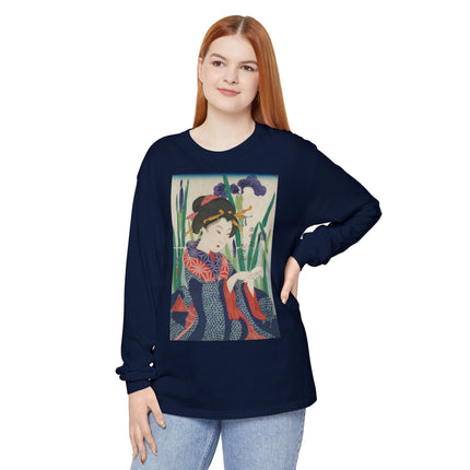 Woman with Origami Crane Garment-dyed Long Sleeve T-Shirt