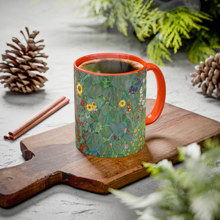 Farm Garden with Sunflowers by Gustav Klimt Colorful Mugs (11oz, 15oz)