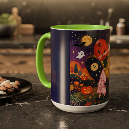 🎃🐈‍⬛ The Pumpkin Moon Embrace Colorful Mug – Whimsical Halloween Charm