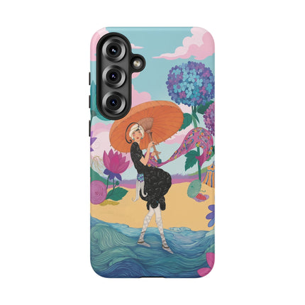 🌊☂️ The Lady Of The Flowered Seashore Phone Case – Art Deco Seaside Fashion