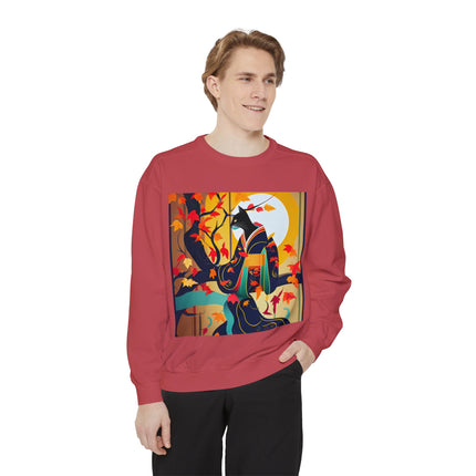 Black Cat in Kimono Unisex Garment-Dyed Sweatshirt