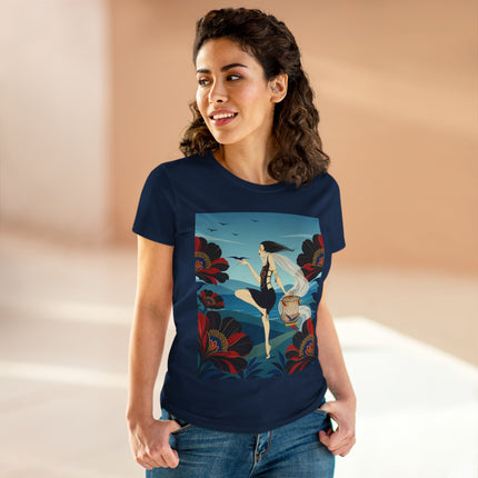 🌊🌺 The Lady Of The Wild Wind Cotton Tee – Art Deco Coastal Fantasy