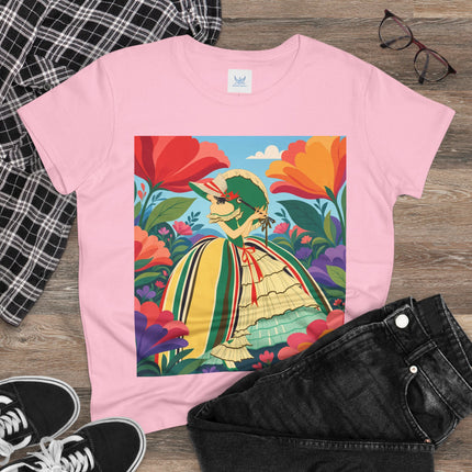 🌺🎀 The Girl In The Striped Garden Cotton Tee – Art Deco Floral Fashion