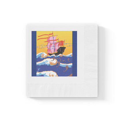 Golden Seas and Whimsical Dreams White Coined Napkins