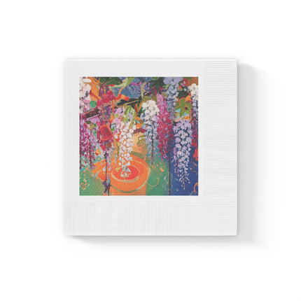 Golden Wisteria Elegance White Coined Napkins