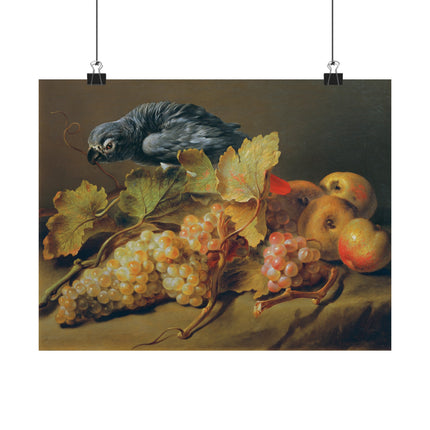 Still Life with Parrot and Grapes by Erasmus Von Engert Matte Horizontal Posters