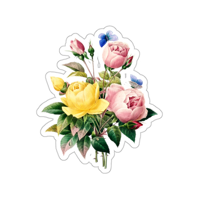 Yellow Rose and Cabbage Rose botanical illustration by Pierre-Joseph Redouté Kiss-Cut Stickers (4 Sizes)