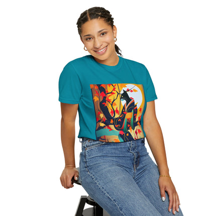 Black Cat in Kimono Unisex Garment-Dyed T-shirt