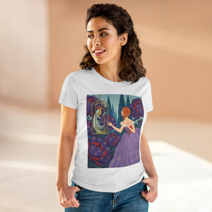 🦜💜 The Enchanted Birdcage Promenade Cotton Tee – Art Deco Floral Fantasy