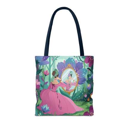 🌸🪞 The Lady Of The Enchanted Garden Mirror Tote Bag – Art Deco Floral Fantasy