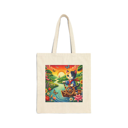 Sailor Kitten’s River Adventure Cotton Canvas Tote Bag