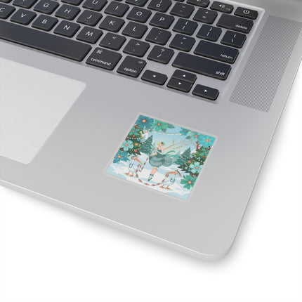 🦩🎄 The Lady Of The Christmas Garland Birds Kiss-Cut Sticker – Whimsical Art Deco Holiday Fantasy