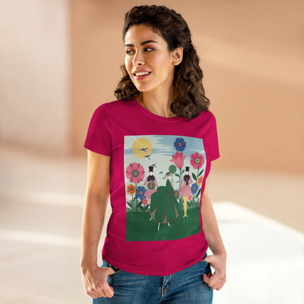 🌸🎩 The Lady Of The Giant Flower Garden Cotton Tee – Art Deco Floral Promenade