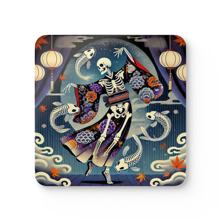 Skeleton Kabuki Performer Corkwood Coaster Set