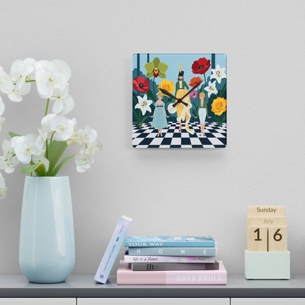 🌺🎩 The Lady And Children Of The Grand Flower Garden Acrylic Wall Clock – Art Deco Fashion Whimsy