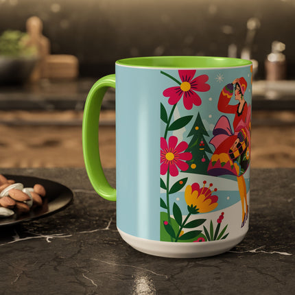 🌸🎄 Christmas In The Winter Garden Colorful Mug – Whimsical Holiday Fantasy