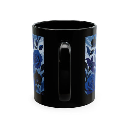 ☔💙 The Lady In The Blue Rain Garden Ceramic Mug – Art Deco Floral Elegance