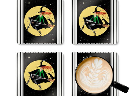 A Witch’s Moonlit Flight Corkwood Coaster Set