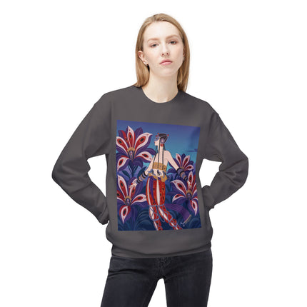 🎭🌺 The Enchanted Peacock Blossom Dancer Midweight Crewneck Sweatshirt – Art Deco Floral Fantasy