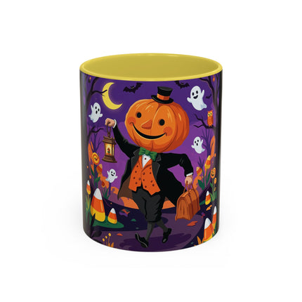 🎃🏮 The Pumpkin Gentleman's Moonlit Stroll Colorful Mug – Whimsical Halloween Charm
