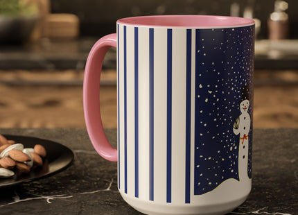Snowman in Falling Snow Colorful Mugs (11oz, 15oz)