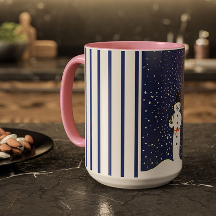Snowman in Falling Snow Colorful Mugs (11oz, 15oz)
