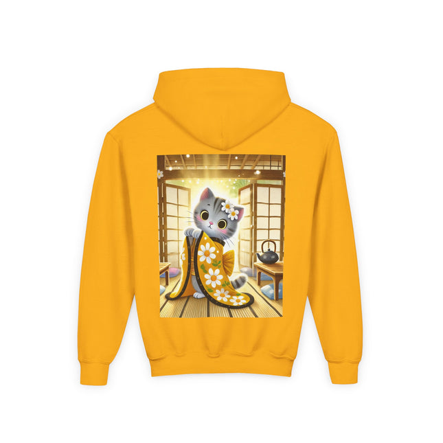 Playful Kitten in the Tea Room Youth Hooded Sweatshirt – Curiosity, Charm & Cozy Comfort