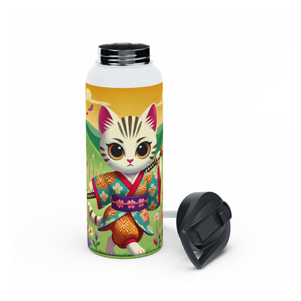Samurai Kitten Stainless Steel Water Bottle, Standard Lid