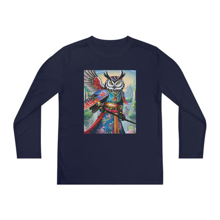 Cyberpunk Samurai Owl Youth Long Sleeve Competitor Tee – Futuristic Warrior & Neon Adventure