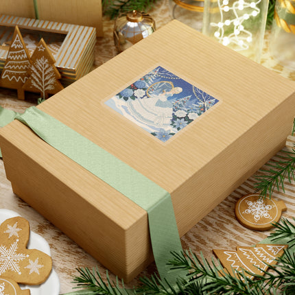 💙❄️ The Lady Of The Winter Looking Glass Kiss-Cut Sticker – Art Deco Christmas Fantasy