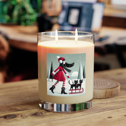 Red Sled & Curious Cats Scented Candle - Full Glass, 11oz