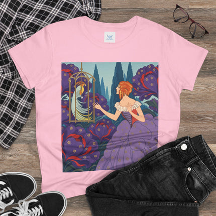 🦜💜 The Enchanted Birdcage Promenade Cotton Tee – Art Deco Floral Fantasy