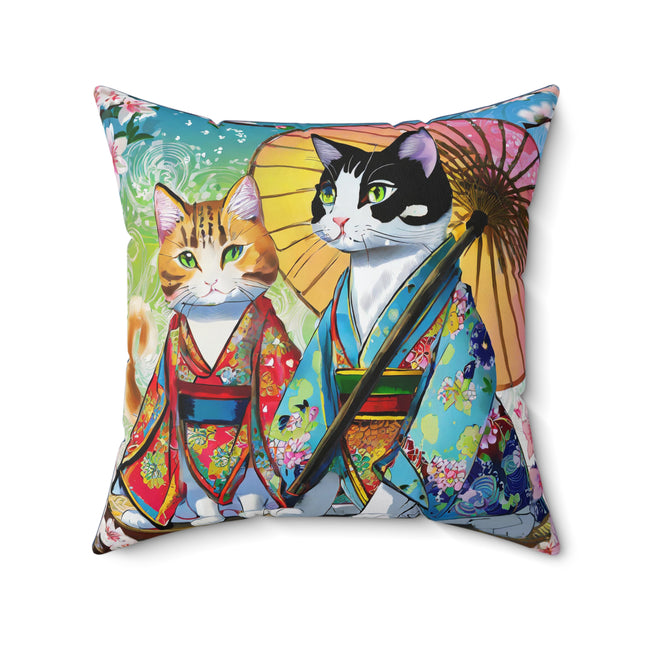 Kimono Kitties Spun Polyester Square Pillow