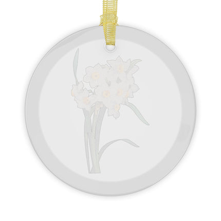 Chinese Sacred Lily botanical illustration by Pierre-Joseph Redouté Glass Ornament