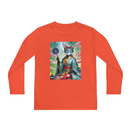 Cyberpunk Geisha Youth Long Sleeve Competitor Tee – Neon Elegance & Futuristic Fantasy