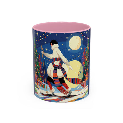 🌙🎿 The Moonlit Christmas Skier Colorful Mug – Whimsical Holiday Fantasy