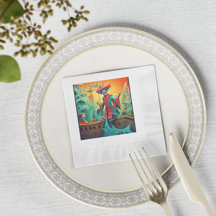 Skeleton Crew of the Misty Seas White Coined Napkins