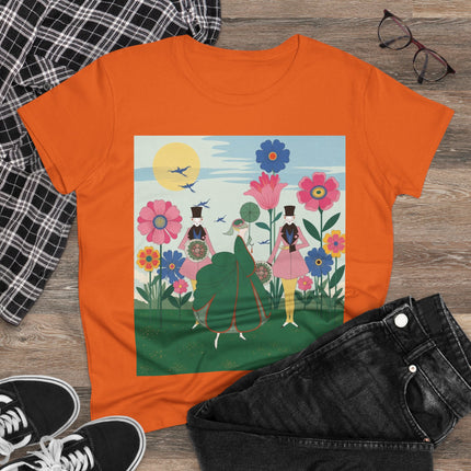🌸🎩 The Lady Of The Giant Flower Garden Cotton Tee – Art Deco Floral Promenade
