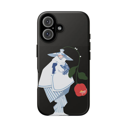 Blue & White Porcelain Geisha Phone Case – Elegant Mystery & Floral Grace