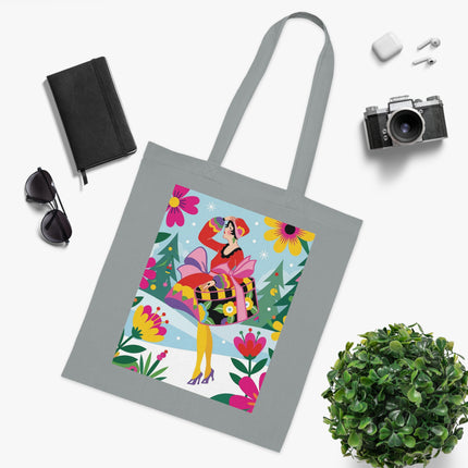 🎄🌺 Christmas In The Winter Garden Cotton Tote Bag – Art Deco Holiday Whimsy