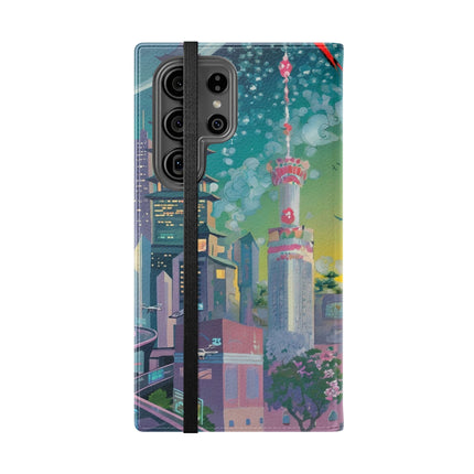 🦜⚡ Tech Plumes Flip Case – Neon Feathers & Futuristic Brilliance