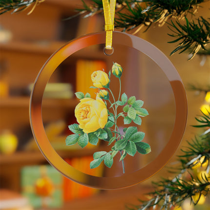 Yellow Rose botanical illustration by Pierre-Joseph Redouté Glass Ornament