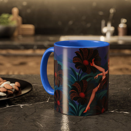 🖤🌺 The Midnight Floral Acrobat Colorful Mug – Art Deco Fashion Whimsy