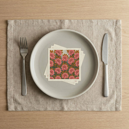 🌸🍂 The Pink Blossom And Golden Leaf Garden Napkins – Romantic Botanical Elegance