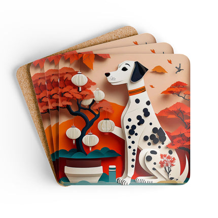 Dalmatian at an Autumn Bonsai Exhibition Corkwood Coaster Set