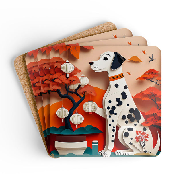 Dalmatian at an Autumn Bonsai Exhibition Corkwood Coaster Set