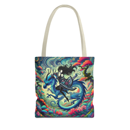 Mystic Guardian of the Sky Tote Bag – Warrior Fairy & Turquoise Dragon